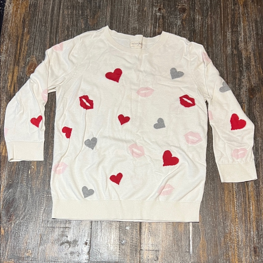 Maison Jules Kids Sweater with Heart and Kiss Design